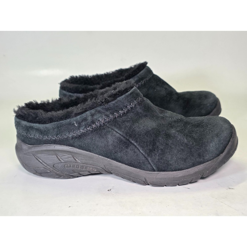 Merrell Encore Ice 5 Stitch Women's Slippers Size 9.5 Black Suede‎ Fur Clogs
